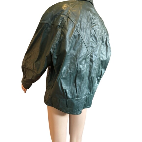 Vintage 80s Pelle Cuir Green Pine Leather Crop Jacket Sz S Small - Picture 12 of 15